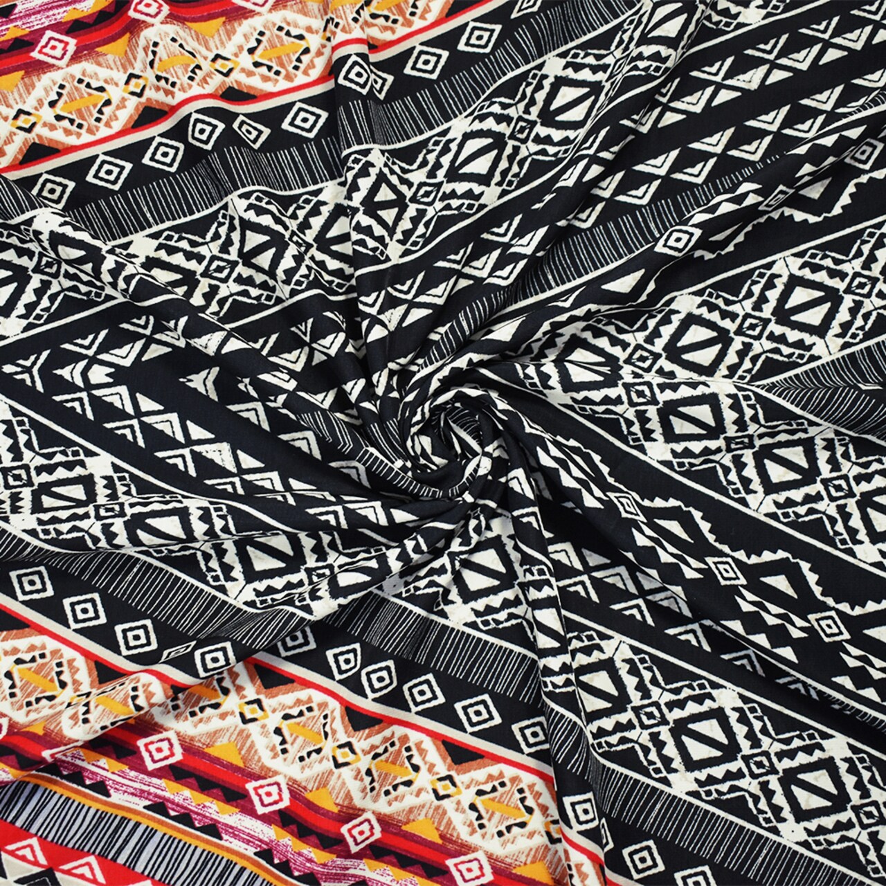 Red-Black-Multi Poly Aztec Printed Faille Woven Fabric By the Yard